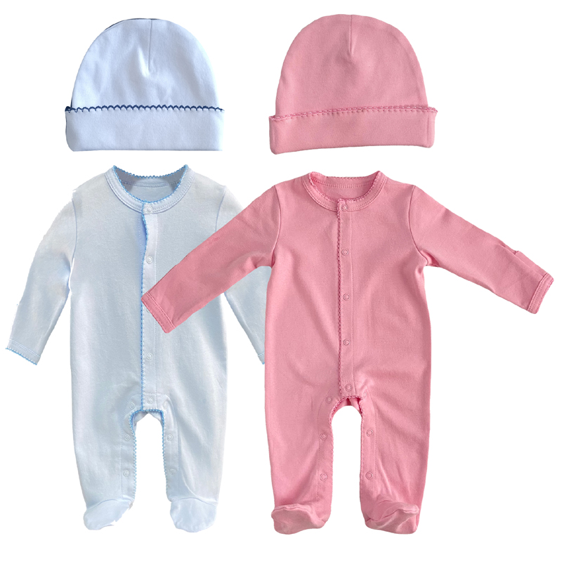 Pasgemaakte organiese katoen picot trim footie swaddle set