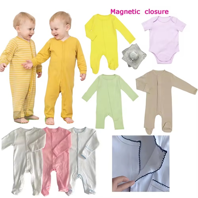 Aangepas 100% katoen baba magnetiese snap onesie